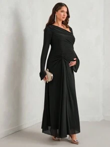 MaterniChic 秋季女士修身优雅孕妇装 - 黑色 - 查看 4