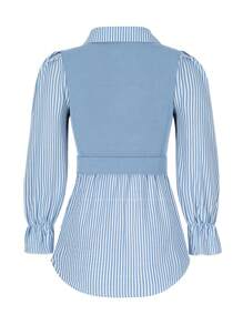 EMERY ROSE Women's Casual Striped Patchwork Puff Sleeve 2 In 1 Top, Spring Autumn Fall Cloth For Women - Baby Blue - View 7