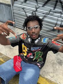 Men's Loose Fit Colorblock Heat Pattern Sports T-Shirt Set - Multicolor - View 6