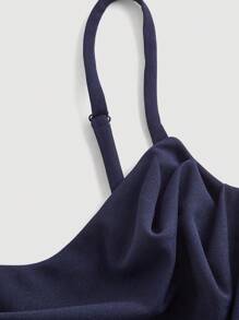 SHEIN MOD Plus Size Women Solid Color Plunge Neck Waist Splicing Lace Wide Leg Elegant Jumpsuit - Navy Blue - View 4