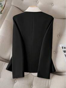 Women's Colorblock Stand Collar Long Sleeve Elegant Blazer, Suitable For Spring And Autumn - Black - View 2