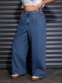 SHEIN ICON Plus Size Leopard Print Heart Patch Wide-Leg Jeans