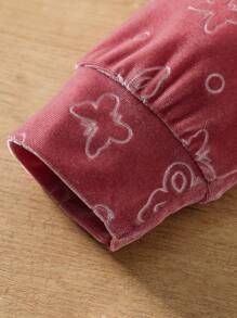 SHEIN Young Girl Velvet Butterfly Embossed Hoodie Top And Pants Casual Set