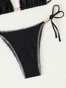 SHEIN Swim 2pcs/Set Women's Sexy Bandage Tie Neck Beach Bikini Set, Special Fabric Summer - Black - View 4