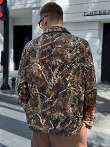 Manfinity VCAY Men's Woven Casual Daily Young Loose Long Sleeve Open Front Jacket, For Fall Winter - Brown - View 3