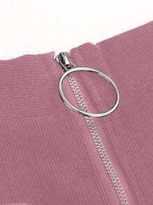 SHEIN Clasi Plus Size Elegant Zipper Closure Loose A-Line Skirt, Autumn - Pink - View 3