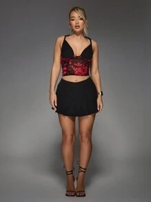 MISSGUIDED Ruched Bust Rolled Sleeve Devore Top - Black - View 4