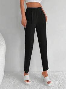 EURMUSE Solid Zip Up Suit Pants - Black - View 4
