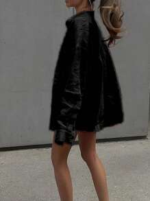 INAWLY 2pcs/Set Women Front Button Long Sleeve Top And Shorts, Minimalist Style - Black - View 5