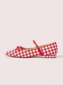 CUCCOO DOLLMOD Red And White Plaid Fabric Women's Pointed Toe Flat Shoes Valentine's Day - Red and White - View 10