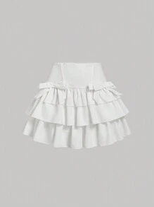 SHEIN MOD White Layered Skirt With Bow, Elegant Skirt, Party Skirt, Going Out Skirt,New Years Eve Outfit,Festival Outfits
