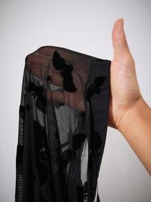 SHEIN Tall CURVE Women Plus Size Bat & Sheer Mesh Leggings, Halloween, Autumn - Black - View 7