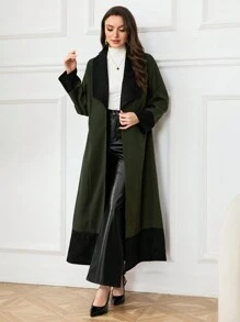 Al Najma Women's Dark Green Open Front Patchwork Jacquard Robe, Stylish And Elegant