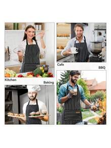 SHEIN 1/2PCS Striped Halter Neck Apron - Oil Resistant Kitchen Apron With 2 Pockets, Adjustable Ties For Cooking & Cleaning, Unisex Chef Apron For Home & Restaurant Use - Black and White - View 2
