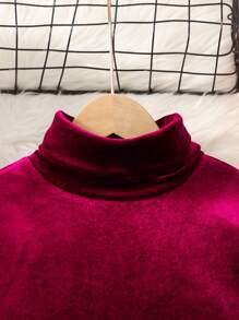 SHEIN Robe pull en tricot matelassée à col roulé de couleur unie, style urbain chic pour filles préadolescentes, pour Noël