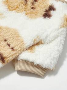 PETSIN 1 件宠物抓绒圆领卫衣，可爱小狗印花，保暖狗狗款