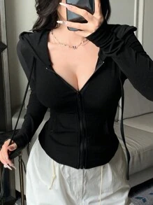 DAZY 情人节女士拉链连帽卫衣、修身T恤、长袖女式上衣