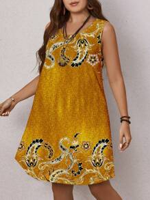 EMERY ROSE 大码女士休闲简约无袖圆领连衣裙，适合夏季 - 黃色 - 查看 3