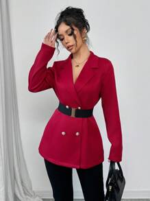 Elenzga Women's Commute Minimalist Lapel Collar Double Breasted Long Sleeve Blazer Jacket For New Year Clothes Fall Cloth For Women - Red - View 5