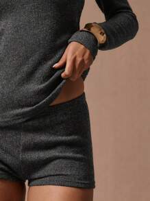 MUSERA Micro Knit Low Rise Shorts Y2k Summer Ibiza, Holiday, Club Vacation Holiday Airport Outfits  Party - Dark Grey - View 5