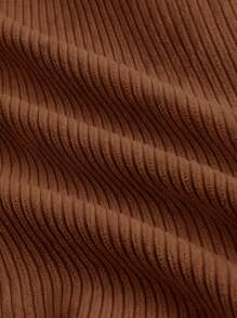 SHEIN MOD Plus Size Women's Solid Color Vintage Simple Daily Corduroy Rib Pants,Khaki Women Pants,Wide Leg Women Pants, For Winter - Brown - View 4