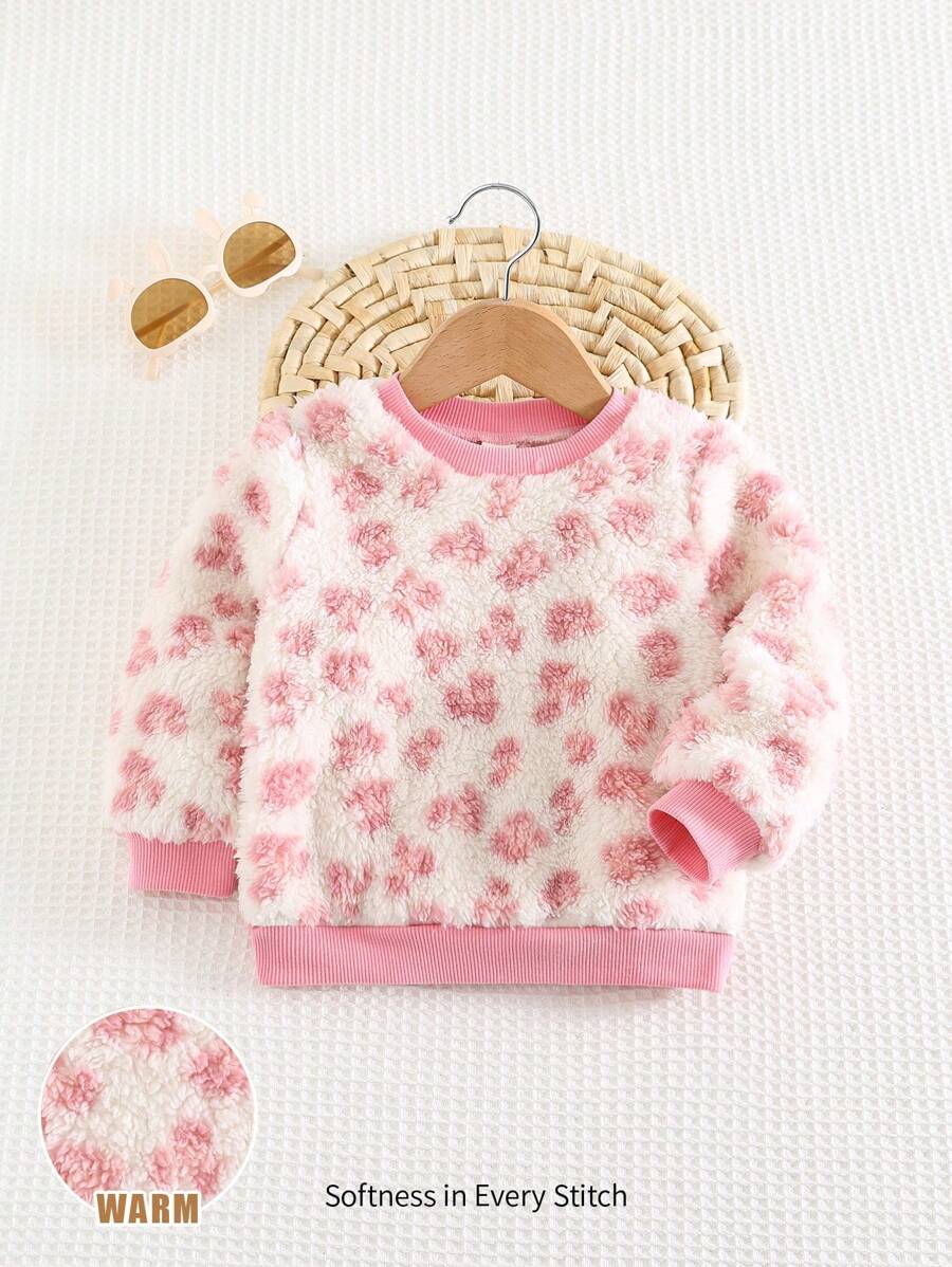 Cozy Pixies Áo nỉ len mềm họa tiết cánh hoa cổ tròn dài tay cho bé gái - Hồng - Xem 1