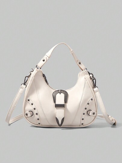 Grunge Punk 1 Stück Vintage weiße Mode Punk Stil Schultertasche mit abnehmbarem Umhängeriemen