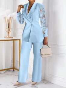 Xyvia 2pcs/Set Women Lace Trim Button Up Waist Two Pieces Set Fall Cloth For Women