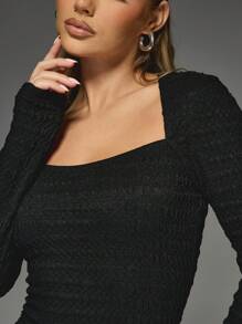 MISSGUIDED Textured Long Sleeves Bodycon Mini Dress - Black - View 4