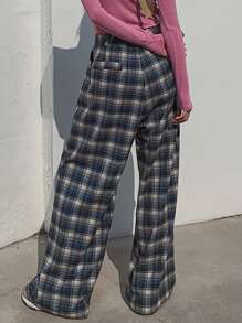 DAZY Women's Plaid Loose Casual Long Pants, Blue, All Season - Blue - View 2