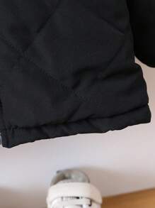 男婴冬季纯色菱形格纹绗缝连帽棉服外套 - 黑色 - 查看 5