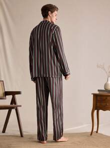 EverLounge Men's Comfortable Striped Front Button Pajama Set, Autumn Home Wear - Multicolor - View 2