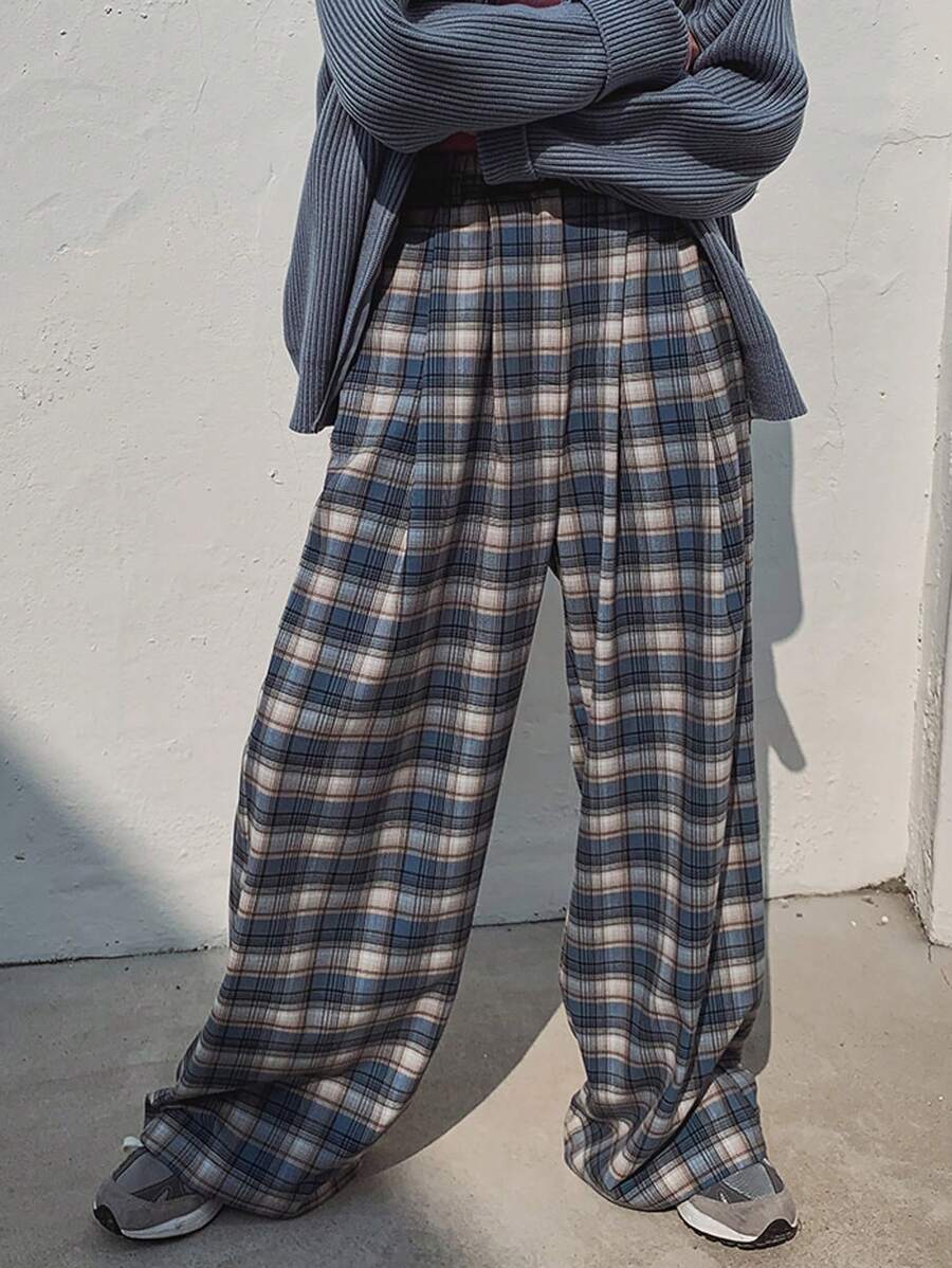 DAZY Women's Plaid Loose Casual Long Pants, Blue, All Season - Blue - View 1