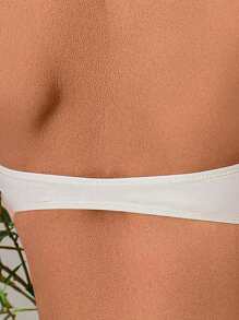 Women's Ivory Minimalist Shell Pattern Sexy Halter Neck Bow Bikini Top Summer - White - View 2