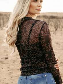 Women Mesh Hollow Out Long Sleeve Top