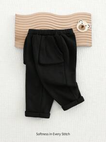 Cozy Pixies 男婴纯色针织柔软弹性腰部侧口袋紧身裤