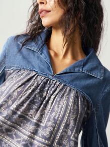 Bohemela Chemise femme en denim tissé ample avec col à revers et manches courtes