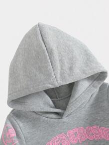 2 件装女婴休闲加厚连帽运动衫和直筒裤套装，秋冬 - 灰色 - 查看 5