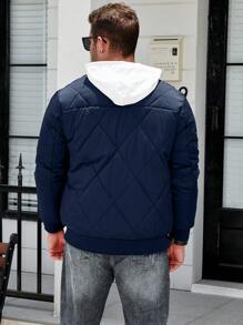 Manfinity Homme Plus Size Men's Solid Color Long Sleeve Zipper Front Pocket Casual Padded Coat - Blue - View 2