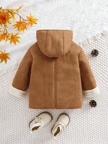 SHEIN Chaqueta con capucha de forro polar suave y adorable para bebé niña, cálida para otoño/invierno