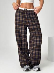 SHEIN EZwear Spodnie z kontrastowym pasem i nadrukiem