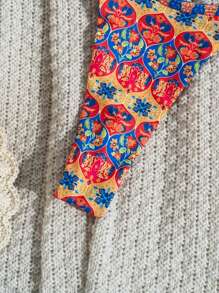 Swim Vcay Bohemian Print Strappy Edge Colorblock Women's Bikini Set For Summer - Multicolor - View 4