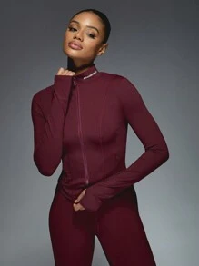 MISSGUIDED Athletic Zip Up Performance Jacket High Neck Full Front Long Sleeve Active Wear Seamless Compression Workout Running Training Fitness Fall Winter