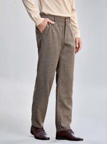 Manfinity VCAY 1pc Men's Woven Slim-Fit Long Mid-Rise Straight-Leg Casual Pants, Suitable For Autumn