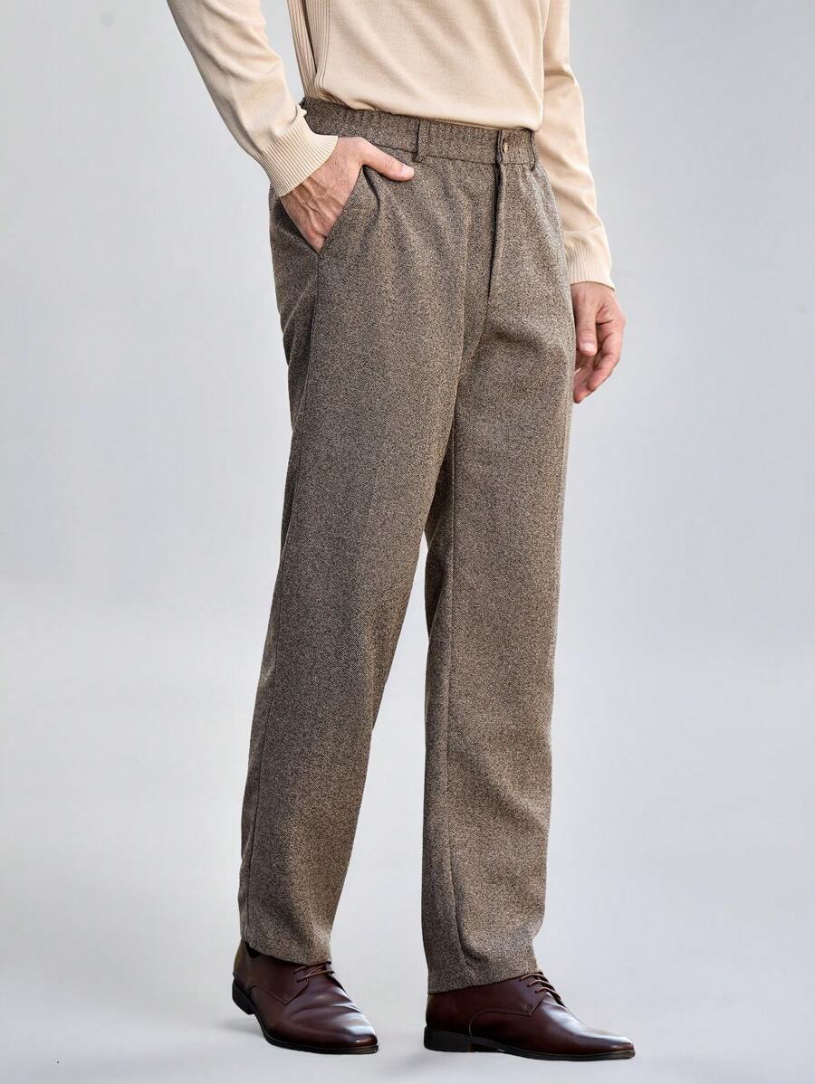 Manfinity VCAY 1pc Men's Woven Slim-Fit Long Mid-Rise Straight-Leg Casual Pants, Suitable For Autumn