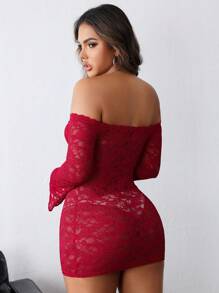 INAWLY Đầm trễ vai màu trơn gợi cảm cho nữ - Màu Đỏ Sâu - Xem 2