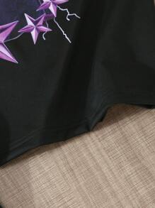 SHEIN 2pcs/Set Teenage Boys' Fashion Street Style Casual Short Sleeve T-Shirt And Flare Leg Printed Pants, Suitable For Spring/Summer - Black - View 7