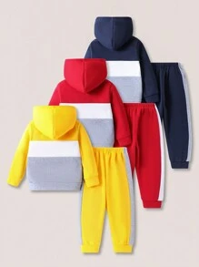 Set de 2 piezas Outfit informal para niño joven con sudadera con capucha estampada y pantalón de chándal, conjunto de 3 piezas, apto para otoño/invierno