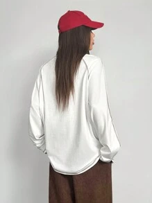 SHEIN EZwear Women's Casual Long Sleeve T-Shirt With Outer Stitching And Raglan Sleeve Design