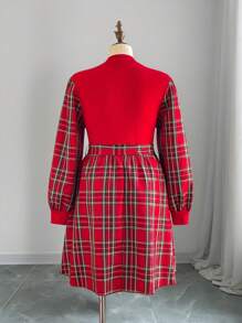 SHEIN Frenchy Große Größen Weihnachten Feiertags Kontrast Karomuster Rundhals Taillenraffung Kleid